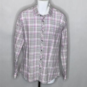 Jared Lang Button Front Long Sleeve Plaid Shirt-XL